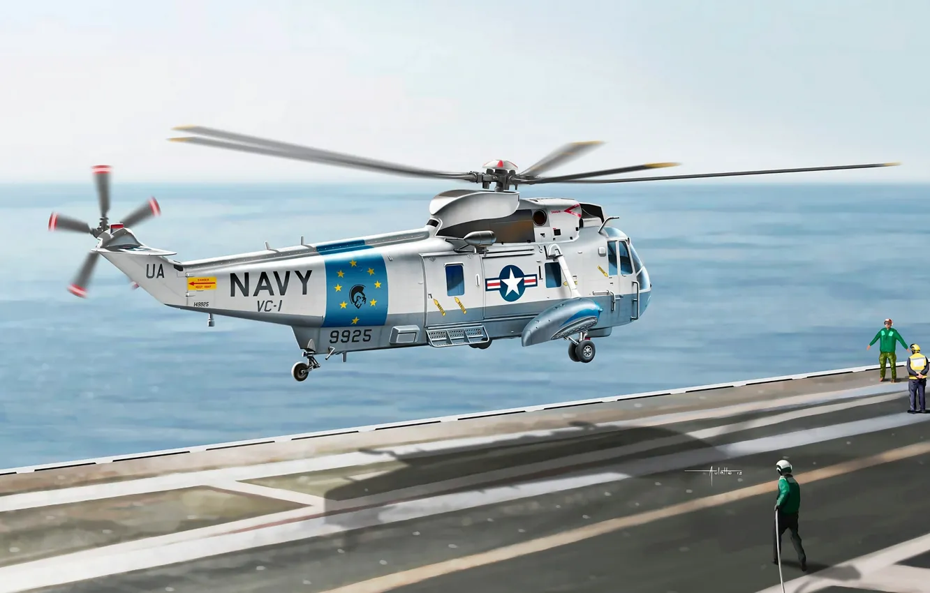 Photo wallpaper figure, art, artist, deck, helicopter, American, U.S., Sea King