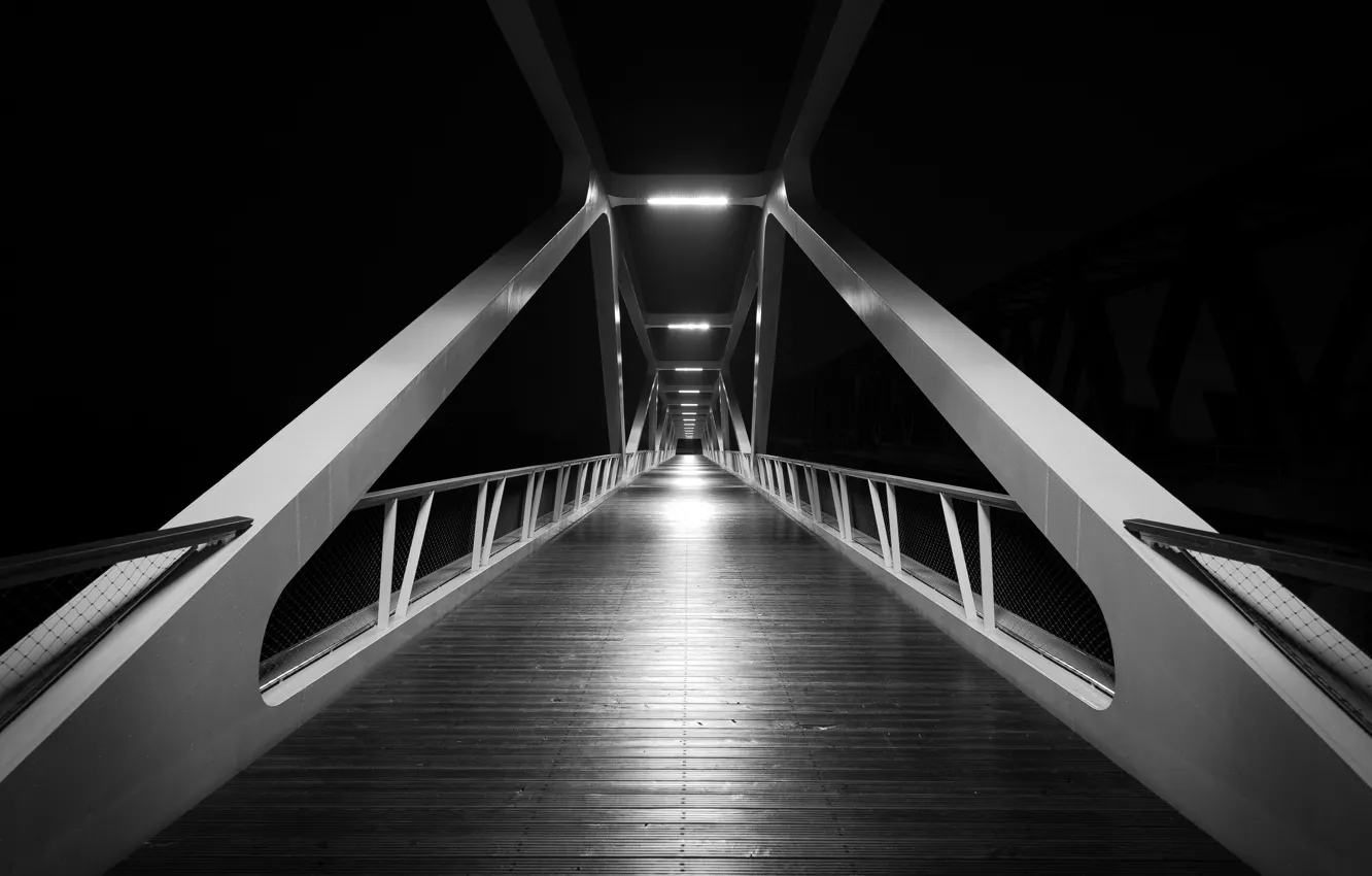 Photo wallpaper design, bridge, black and white, structure, b/w, construction, centred composition