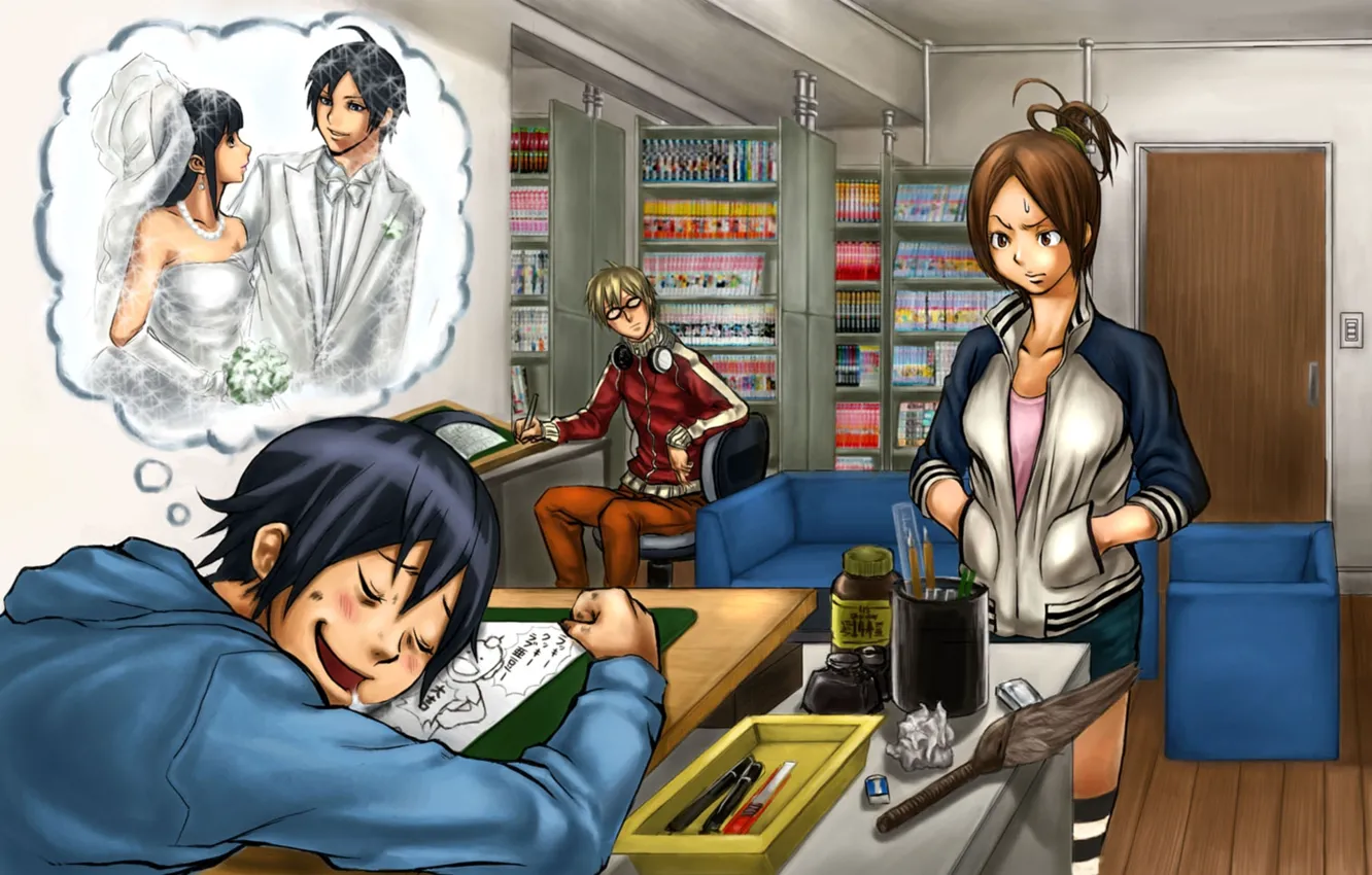 Photo wallpaper girls, room, sleep, sleeping, guys, the bride, friends, bakuman