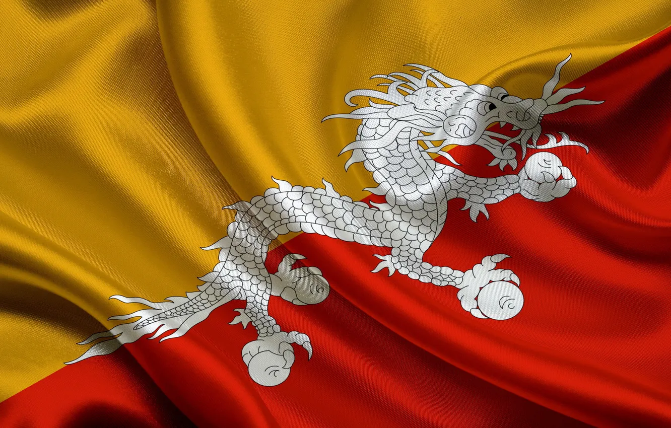 Photo wallpaper dragon, texture, flag, Bhutan, flag, the Kingdom of Bhutan, Butane
