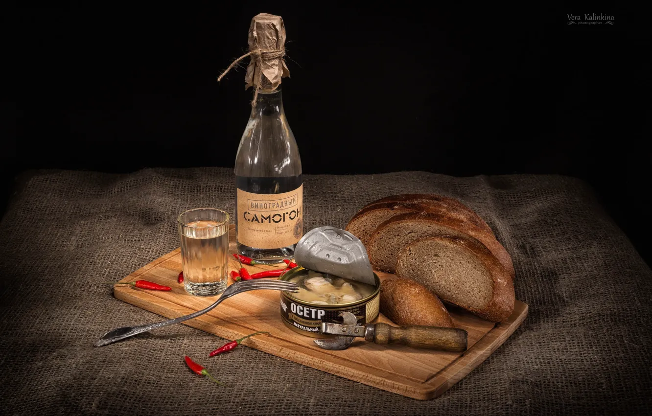 Photo wallpaper bottle, bread, appetizer, moonshine, Faith Kalinkina
