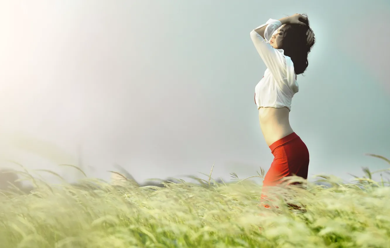 Photo wallpaper field, the sky, girl