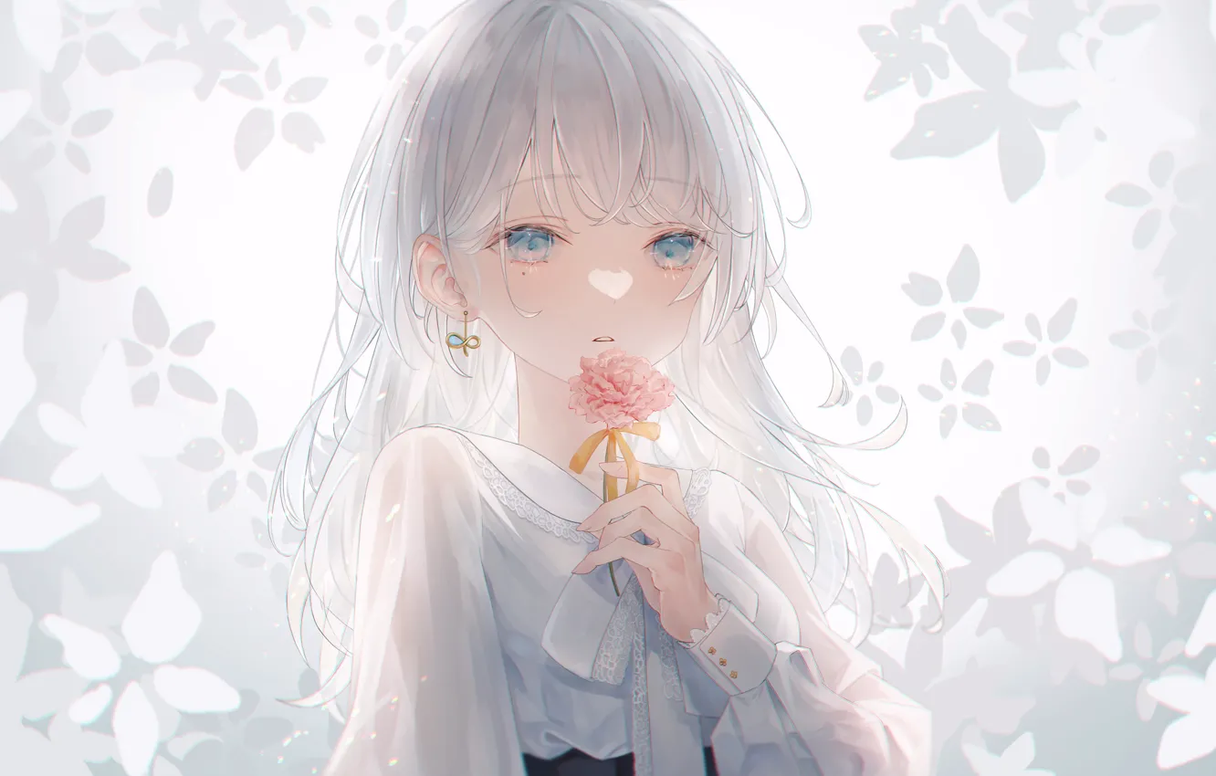 Photo wallpaper flower, girl, white hair