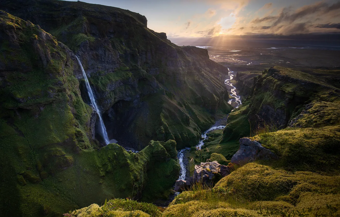 Photo wallpaper landscape, mountains, nature, waterfall, canyon, Iceland