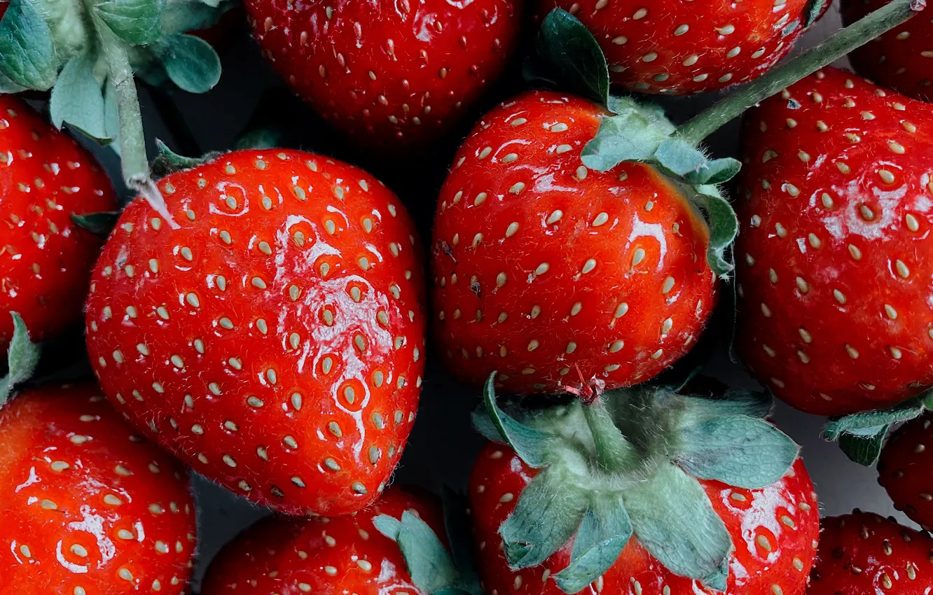 Photo wallpaper macro, berries, strawberry
