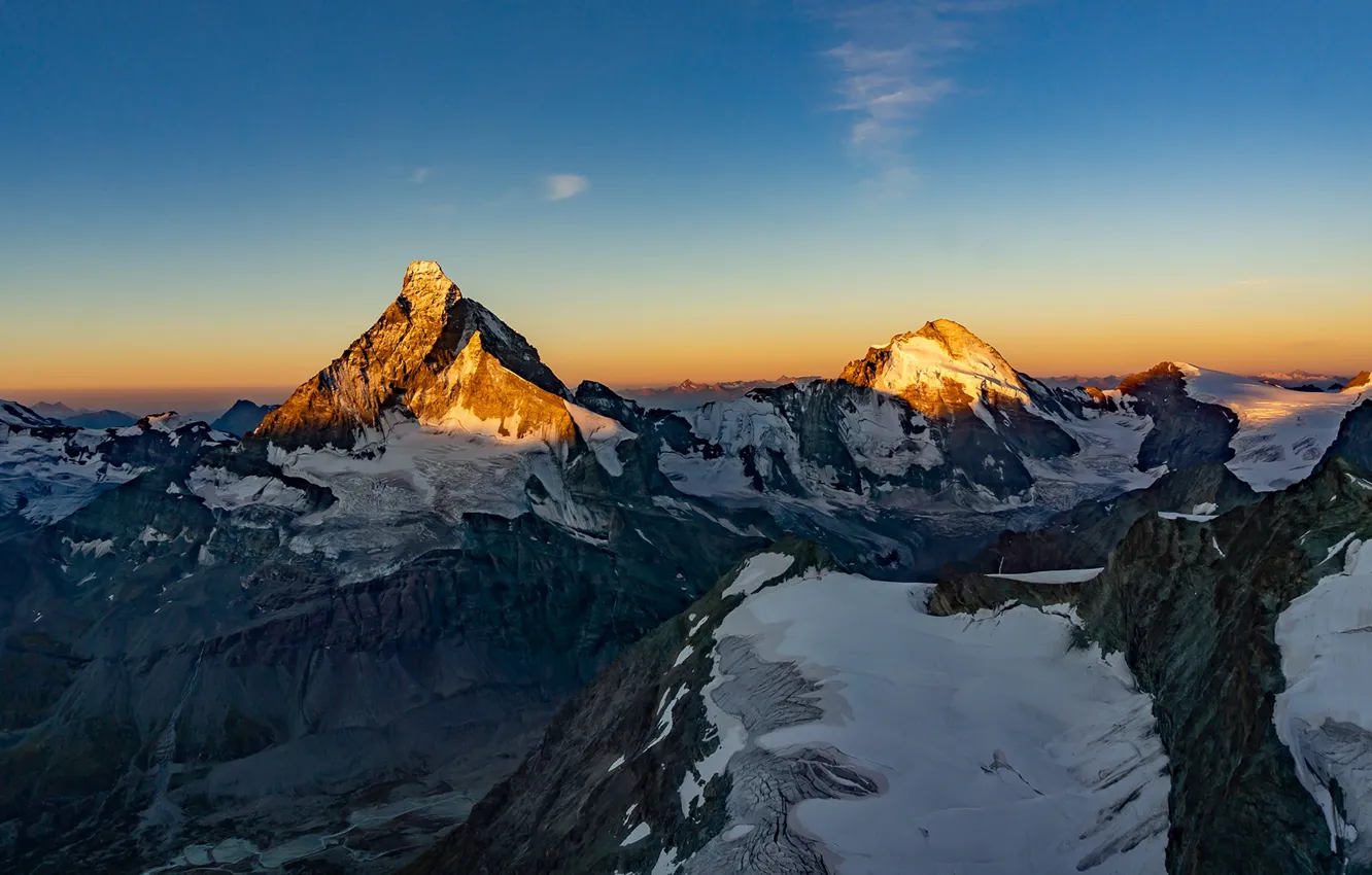 Photo wallpaper landscape, nature, sunset, mountains, snow, Alps, Matterhorn