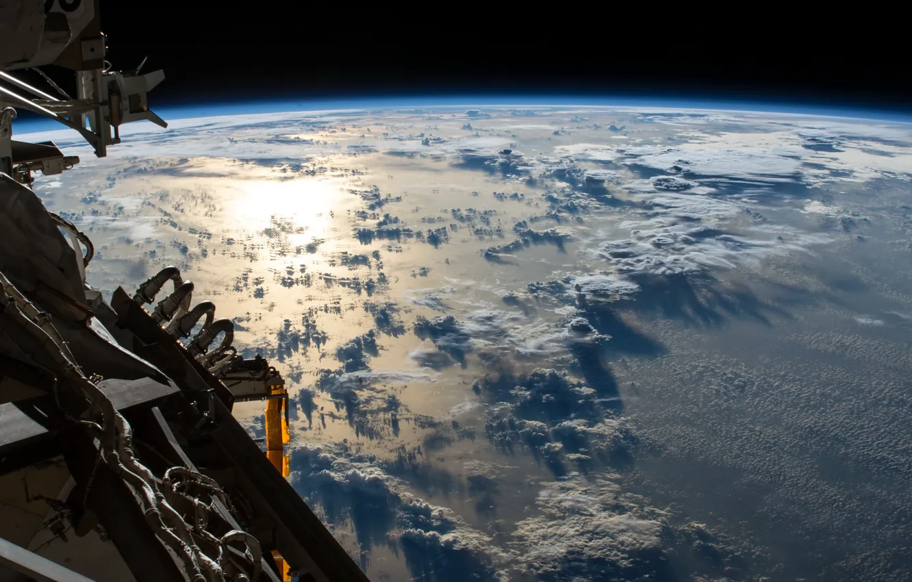 Photo wallpaper satellite, clouds, flat land