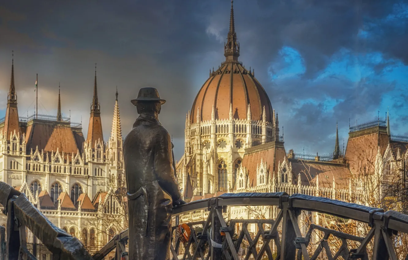 Photo wallpaper the city, building, Parliament, monument, tower, architecture, the dome, Hungary