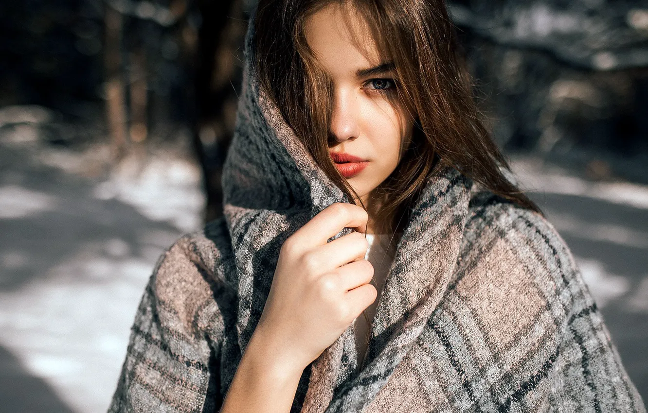 Photo wallpaper girl, long hair, photo, photographer, blue eyes, winter, snow, model