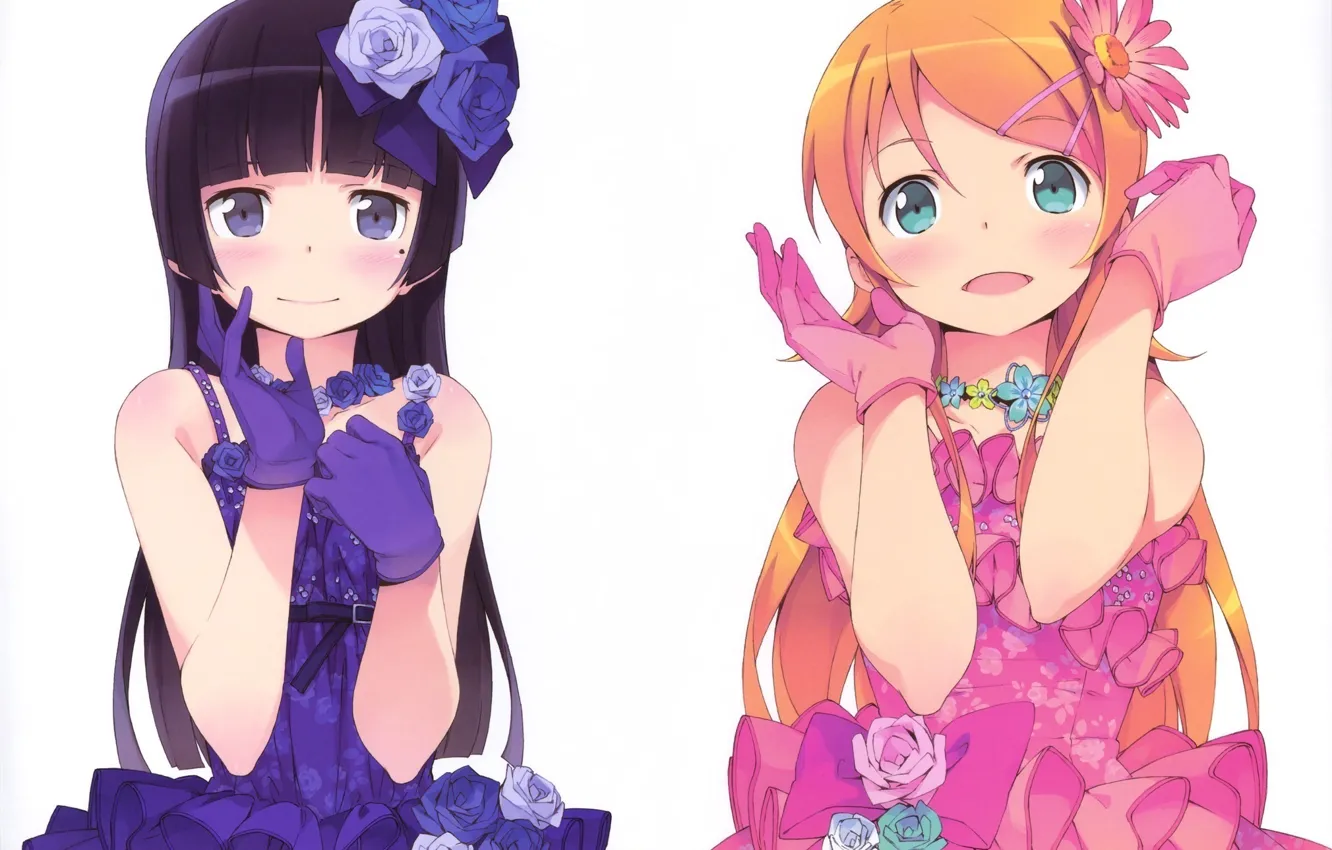 Photo wallpaper flowers, dress, gloves, long hair, friend, ruffles, Ruri Gokou, ore no imouto ga konna ni …