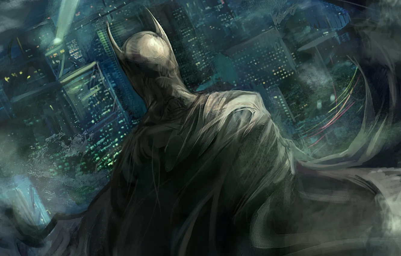 Photo wallpaper night, the city, batman, building, Batman, costume