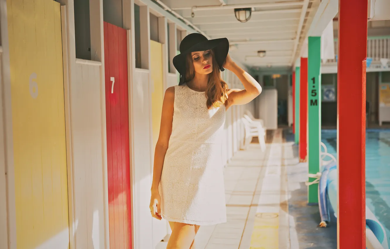 Photo wallpaper look, girl, hat, dress