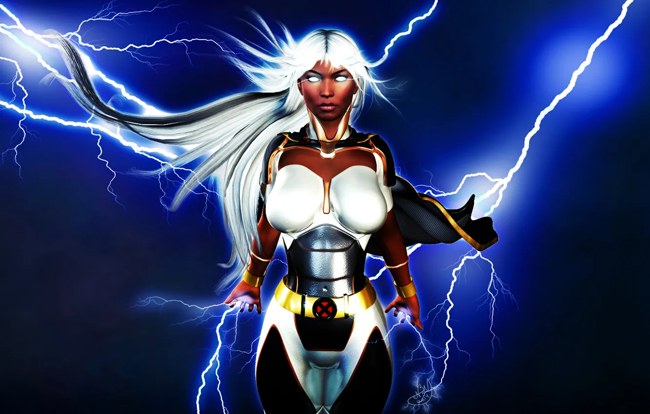 Photo wallpaper the storm, girl, black, storm, X-Men, Afro, art, mutant