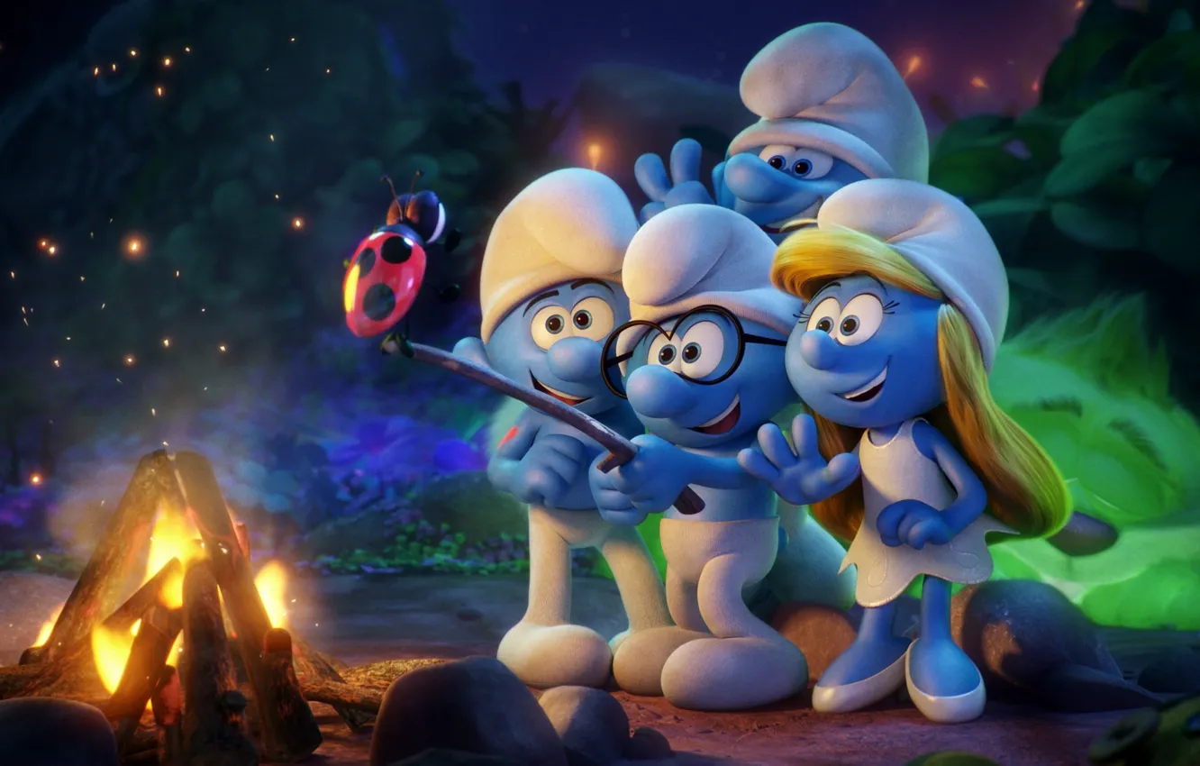 Photo wallpaper hat, blue, chibi, ladybug, animated film, animated movie, bonfire, barbecue