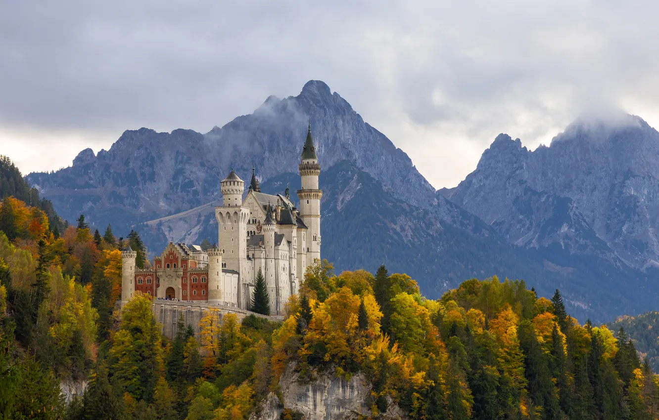 Photo wallpaper autumn, forest, mountains, castle, Germany, Bayern, Germany, Bavaria