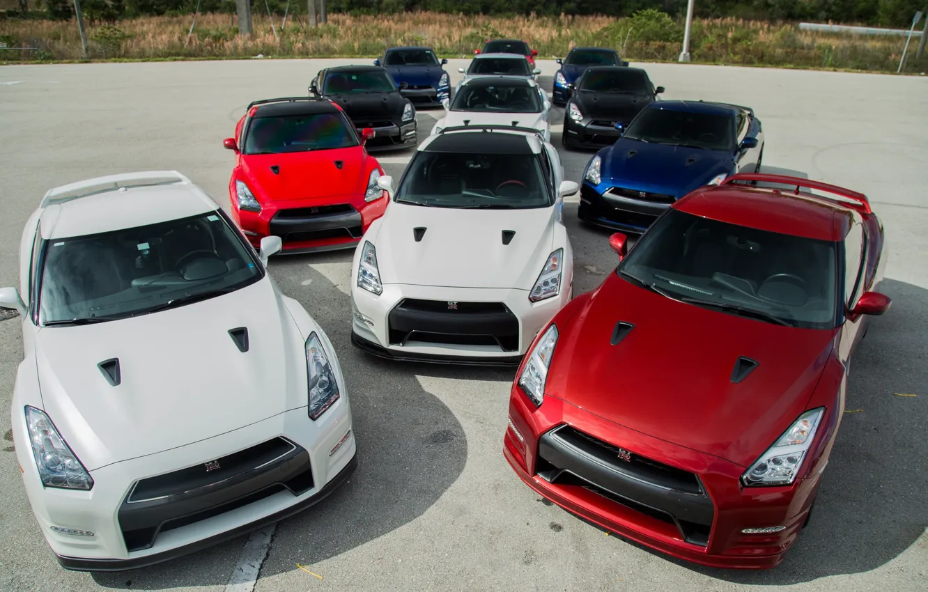 Photo wallpaper GTR, Nissan, Blue, Black, White, R35, RED