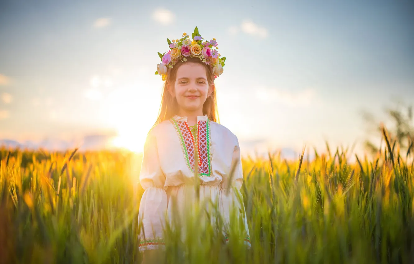Photo wallpaper field, summer, the sun, light, flowers, nature, pose, mood