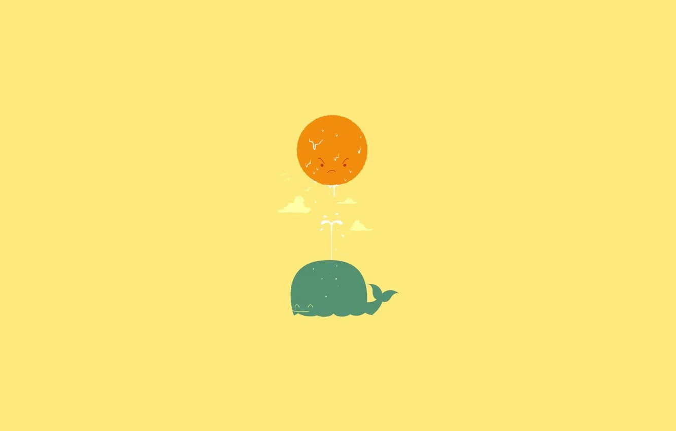 Photo wallpaper water, the sun, clouds, yellow, emotions, minimalism, humor, art
