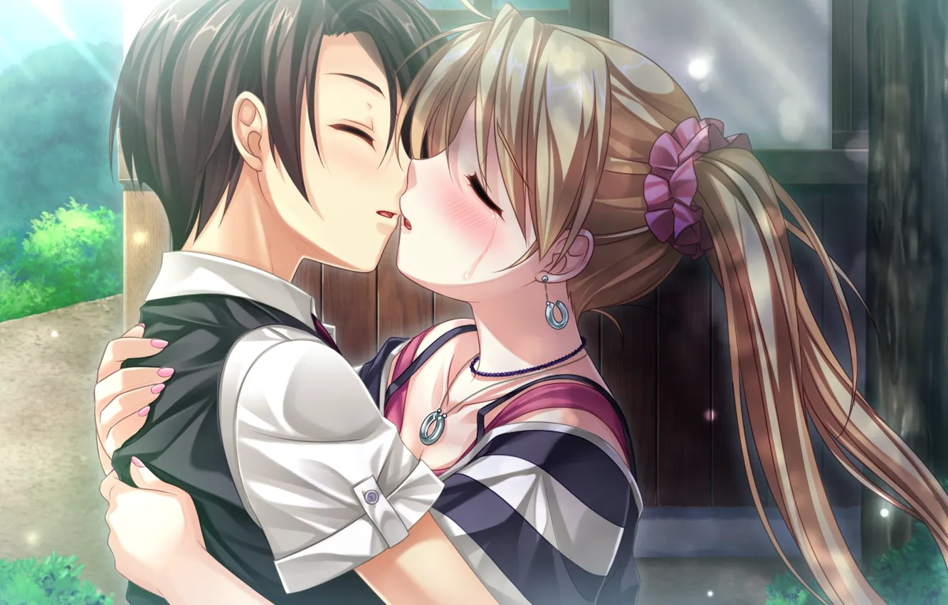 Photo wallpaper summer, rays, home, kiss, tears, hugs, two, date