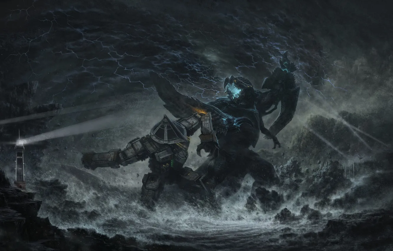 Photo wallpaper battle, Pacific Rim, Gull, jaeger