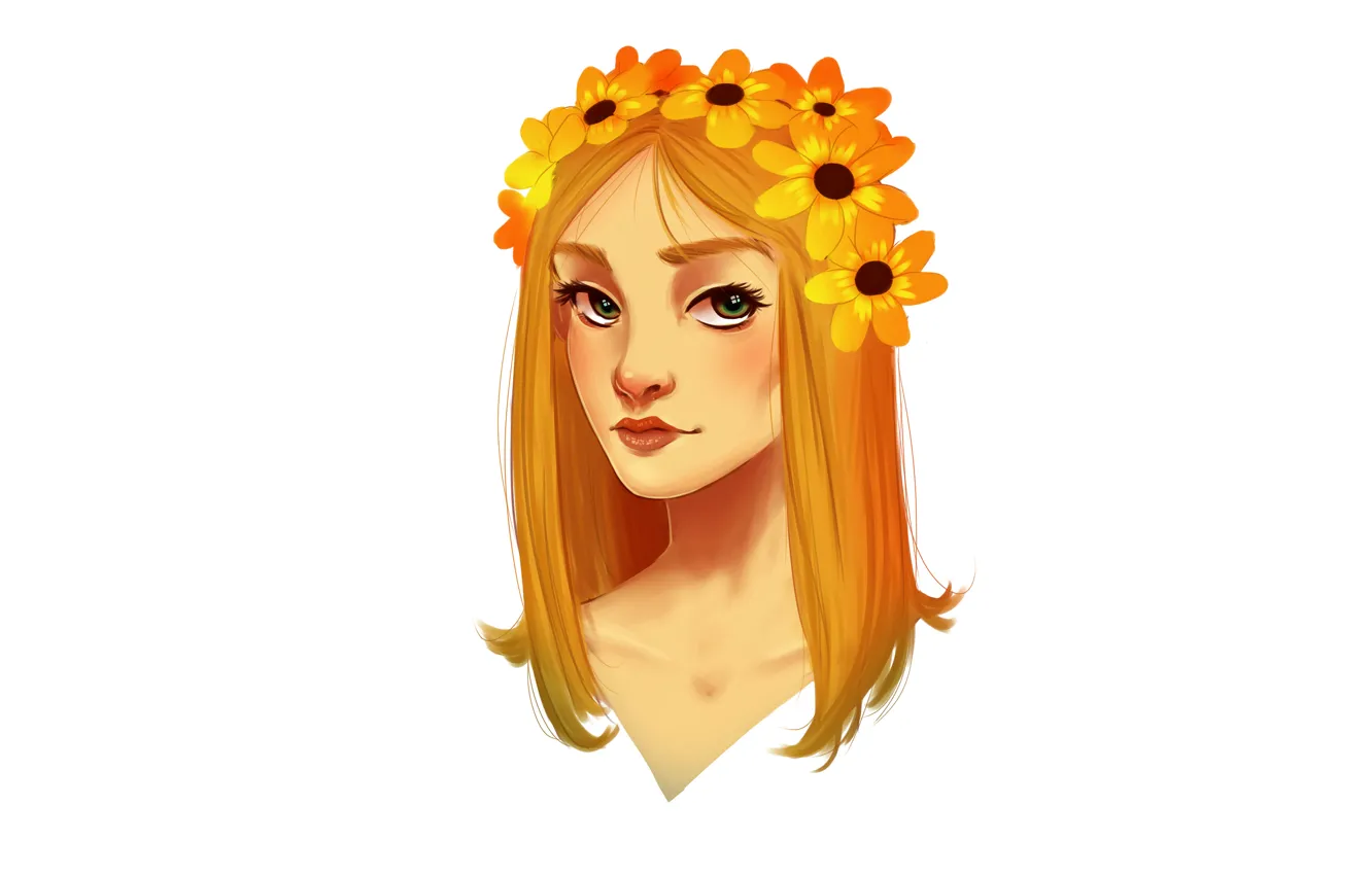 Photo wallpaper girl, flowers, orange, head