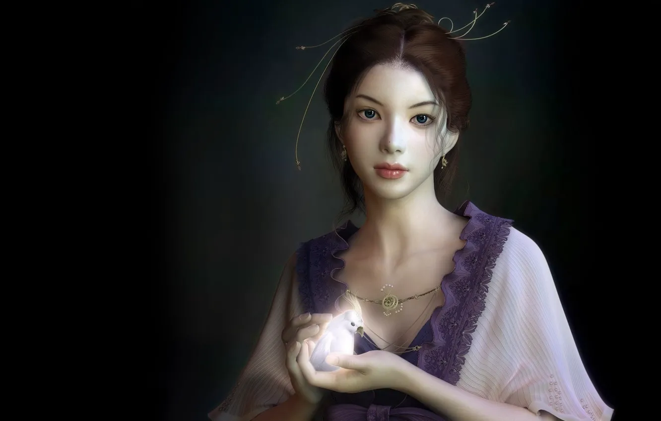 Photo wallpaper girl, background, bird