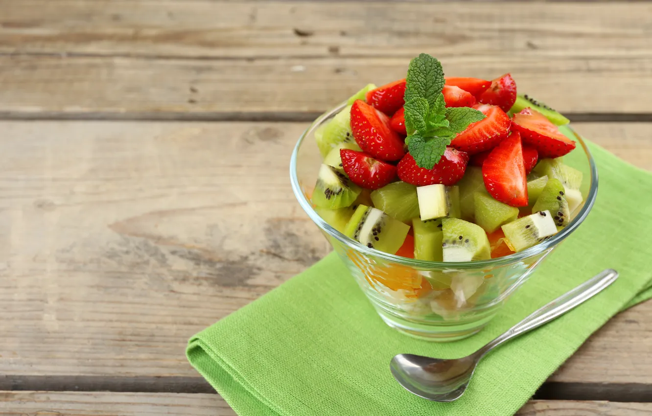 Photo wallpaper kiwi, strawberry, dessert, fruit, strawberry, kiwi, fruit salad, salad