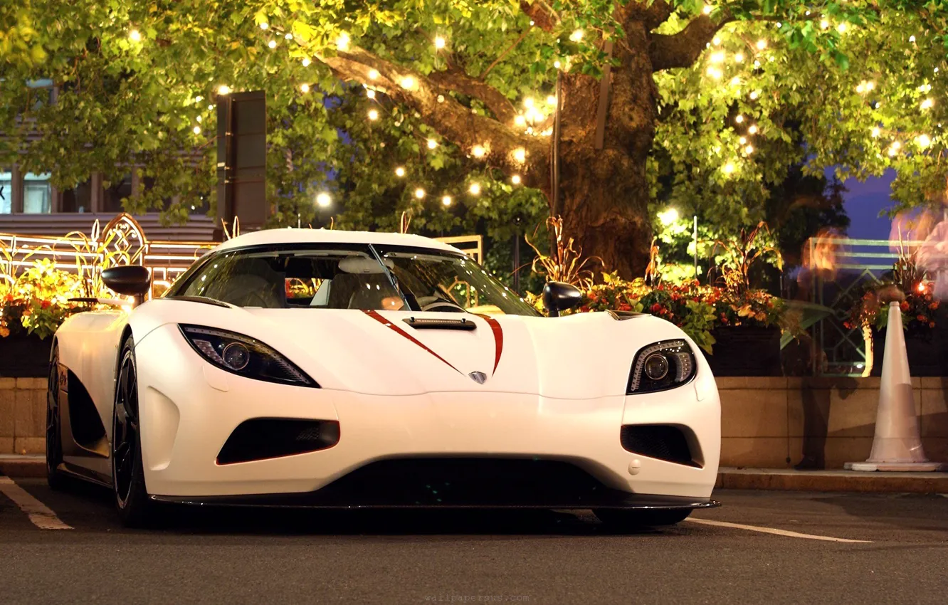 Photo wallpaper white, light, tree, garland, hypercar, Agera R, koenigsegg