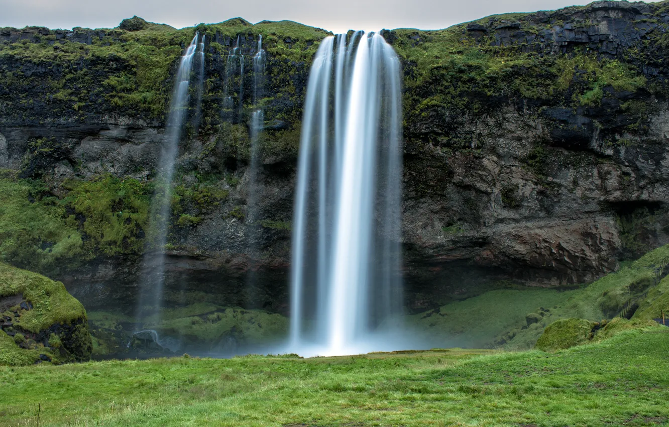 Photo wallpaper rock, stream, Iceland, Iceland, Seljalandsfoss Waterfall, the seljalandsfoss waterfall