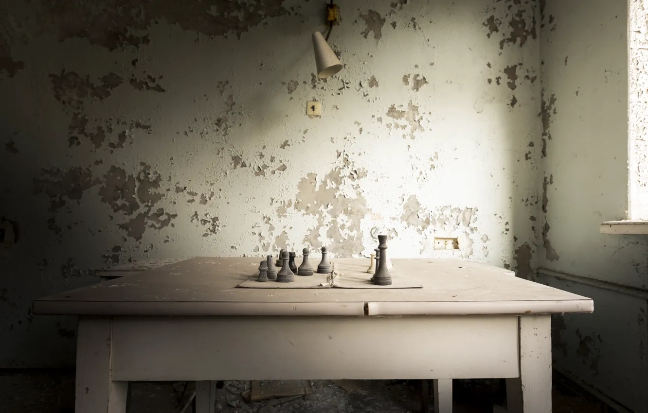 Photo wallpaper table, chess, naturalism