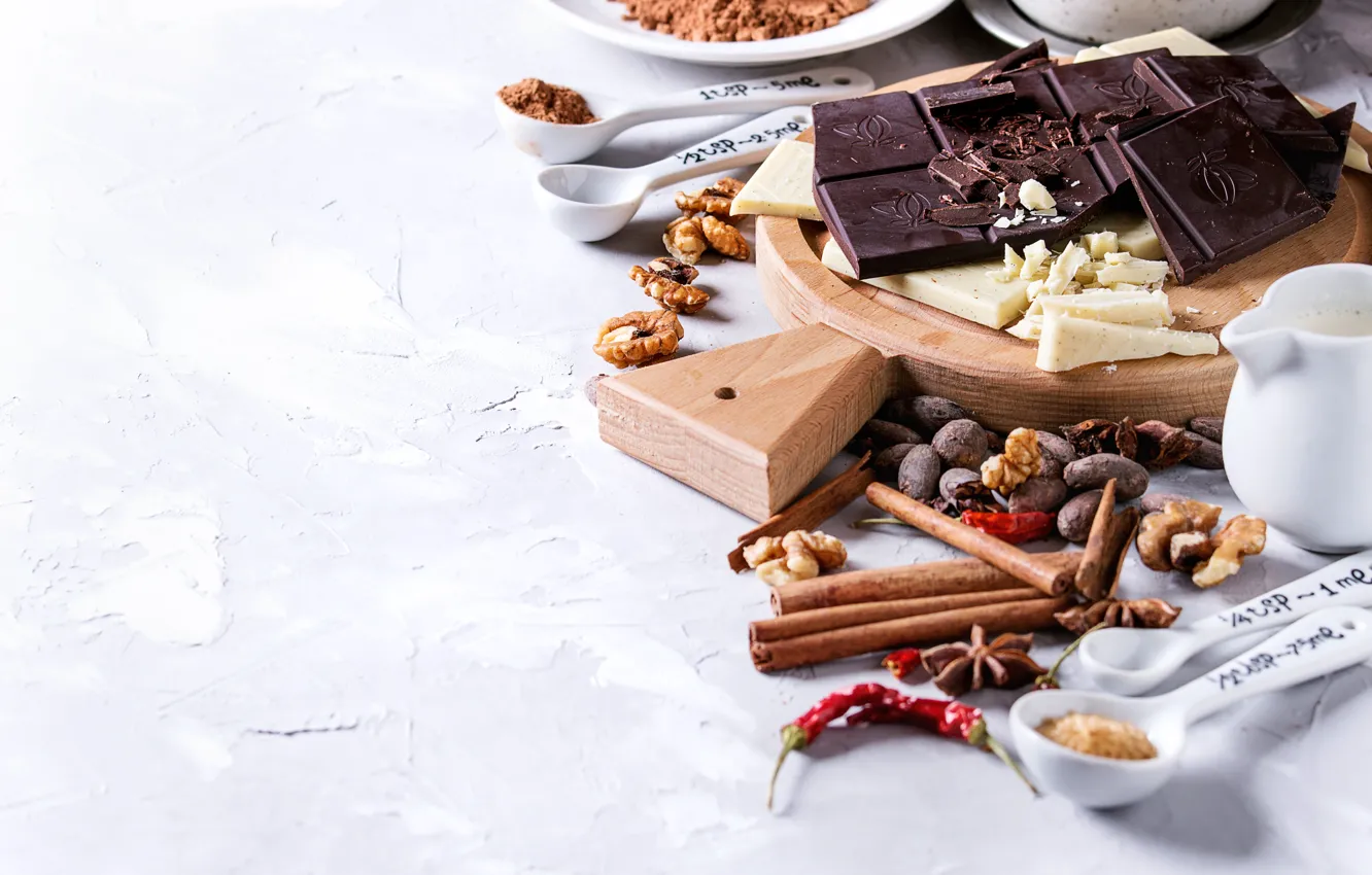 Photo wallpaper white, black, tile, chocolate, cinnamon, spices, Natasha Breen