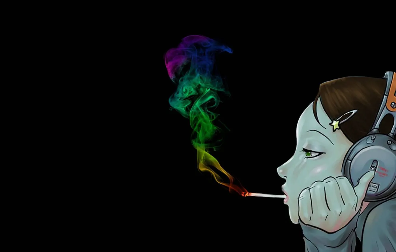 Photo wallpaper girl, Music, smoking, headphones, art