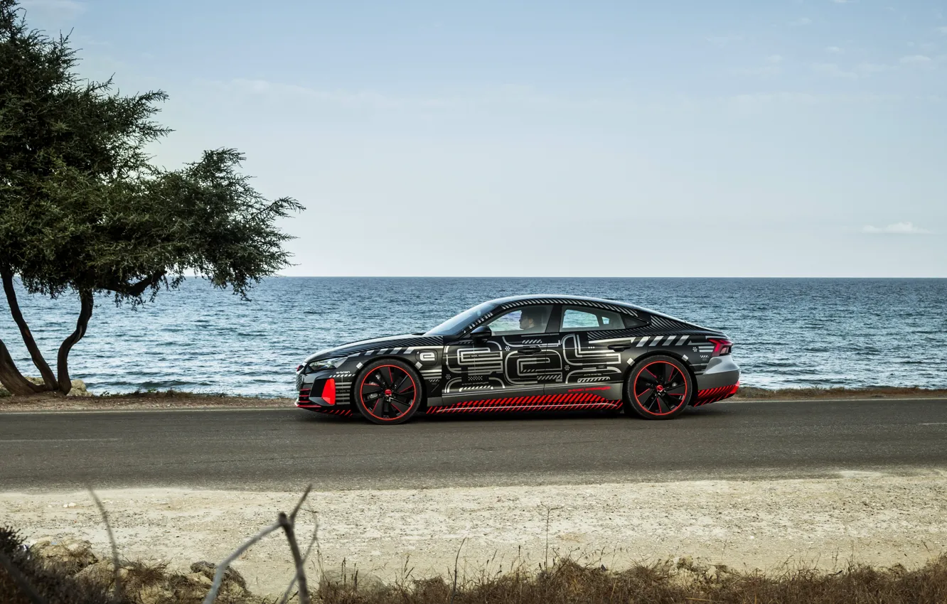Photo wallpaper Audi, shore, coupe, side view, 2020, RS e-Tron GT Prototype