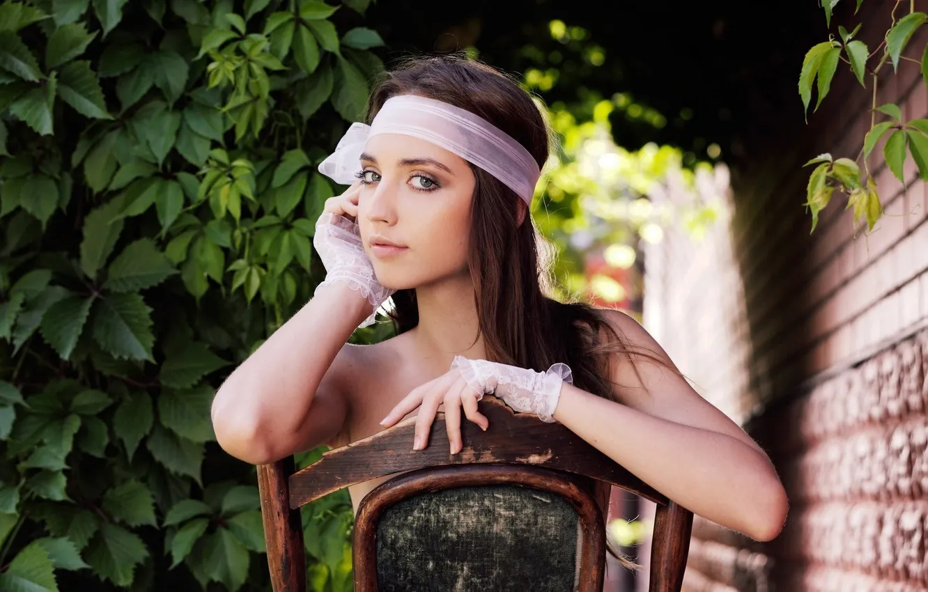 Photo wallpaper girl, foliage, chair