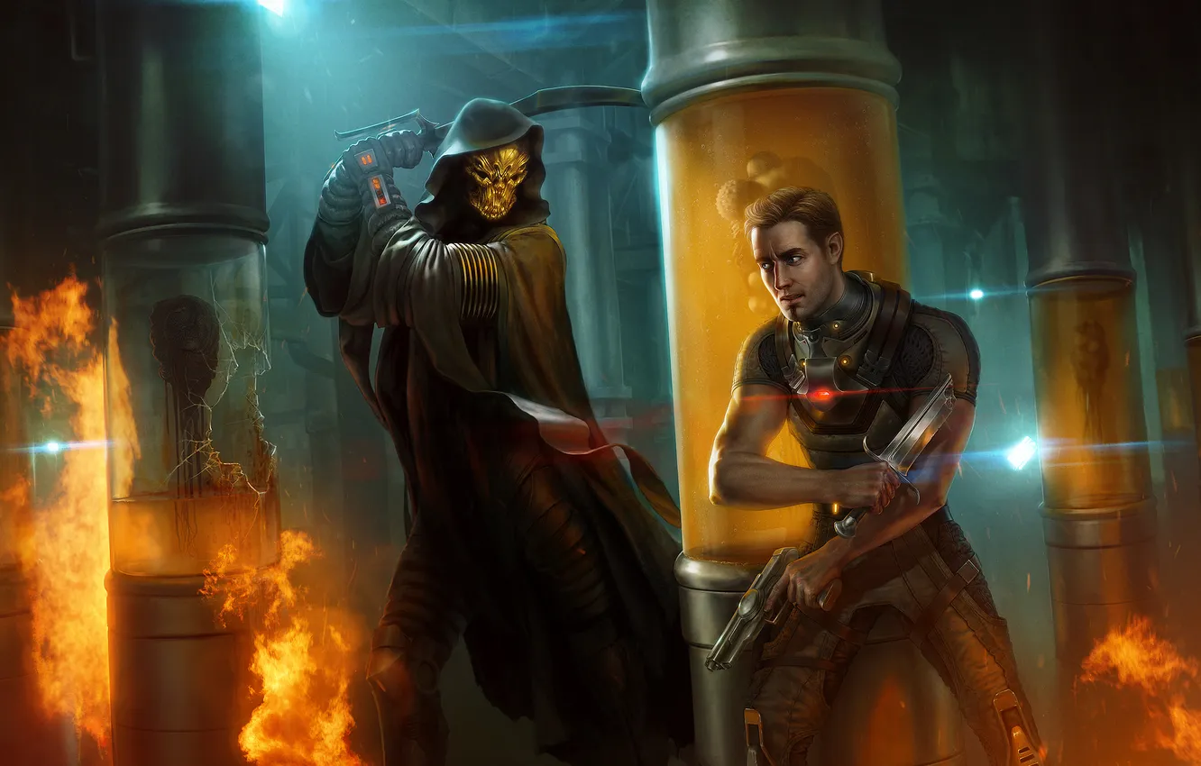 Photo wallpaper gun, fiction, people, fight, laboratory