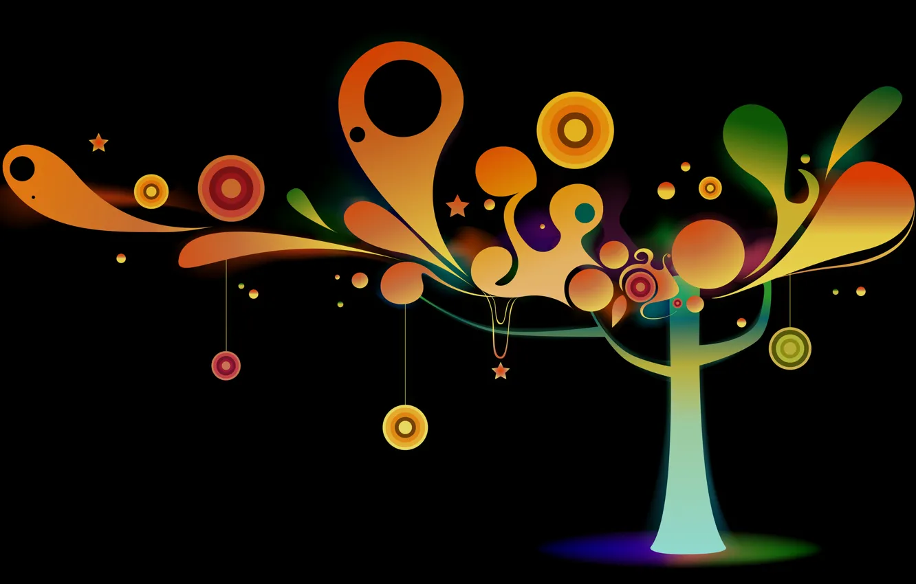 Photo wallpaper decoration, trees, circles, colored, vector