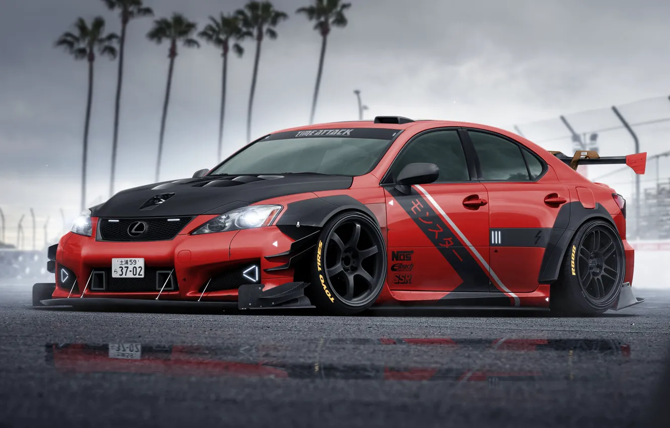 Photo wallpaper Red, Auto, Lexus, Machine, Tuning, Car, Rendering, Lexus IS F