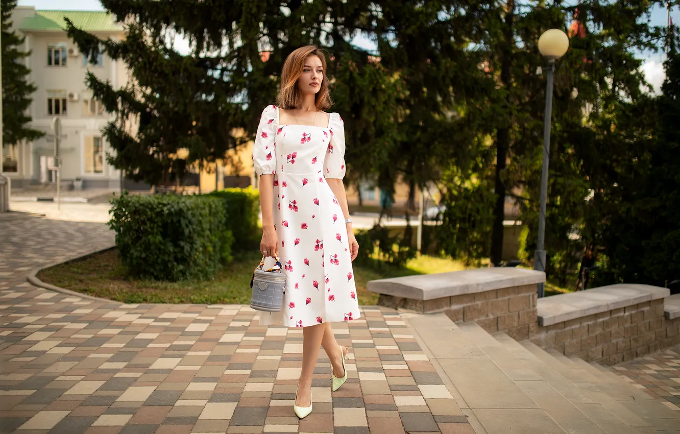 Photo wallpaper girl, dress, young, model, pretty, posing, high heels