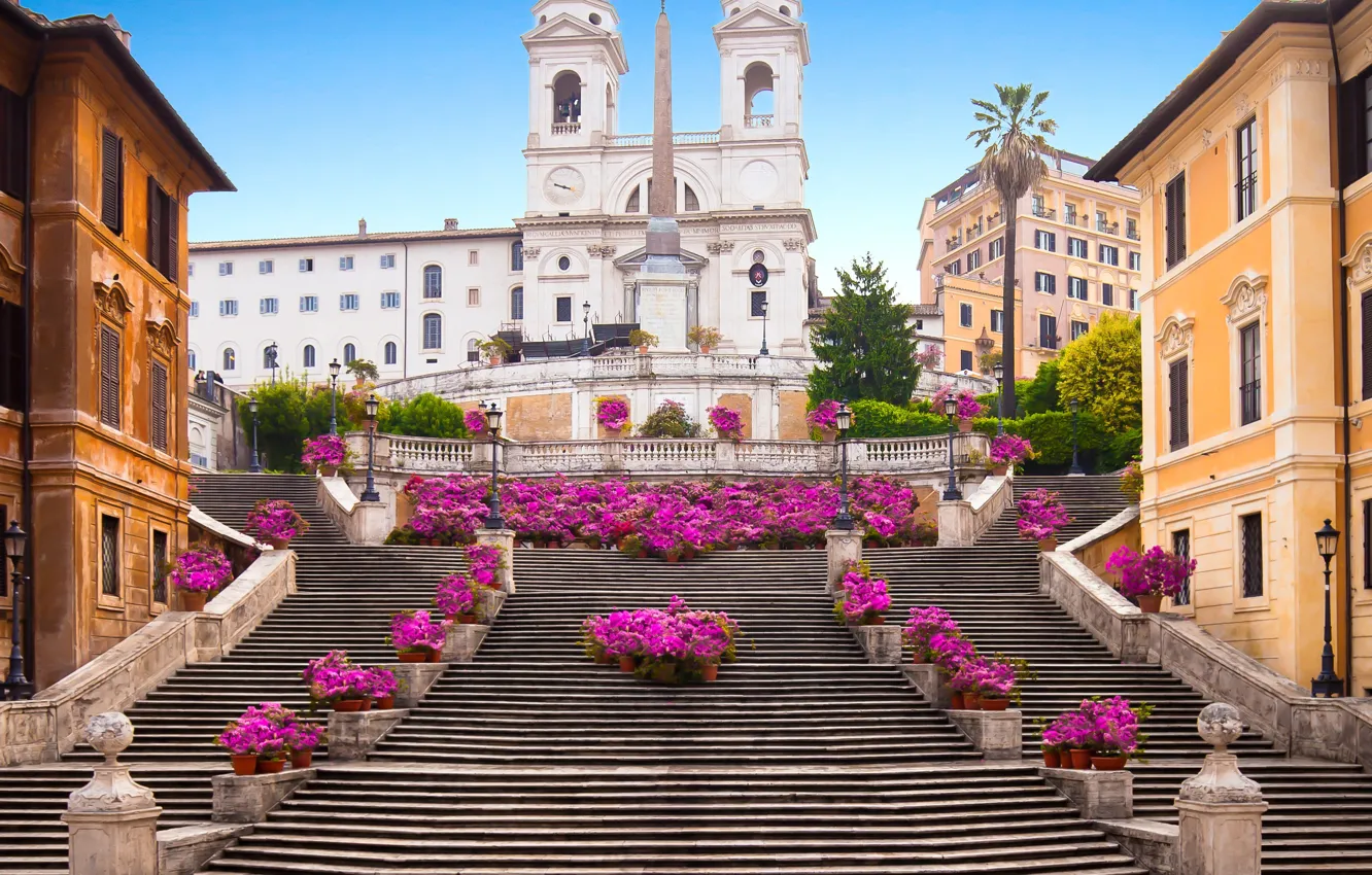 Photo wallpaper flowers, home, Rome, Italy, stage, Rome, architecture, The Spanish steps