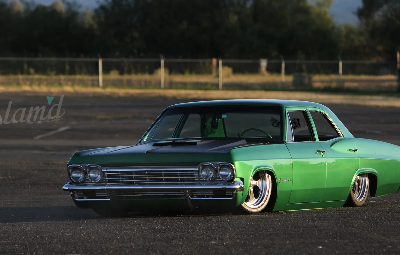 Photo wallpaper Chevrolet, Green, Tuning, Impala, Lowrider, 1965 Year