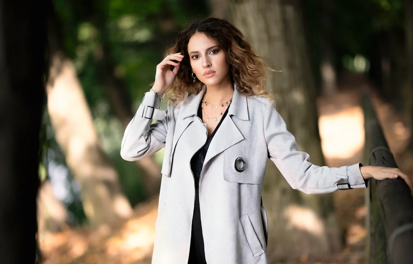 Photo wallpaper girl, pose, cloak, bokeh, Clear