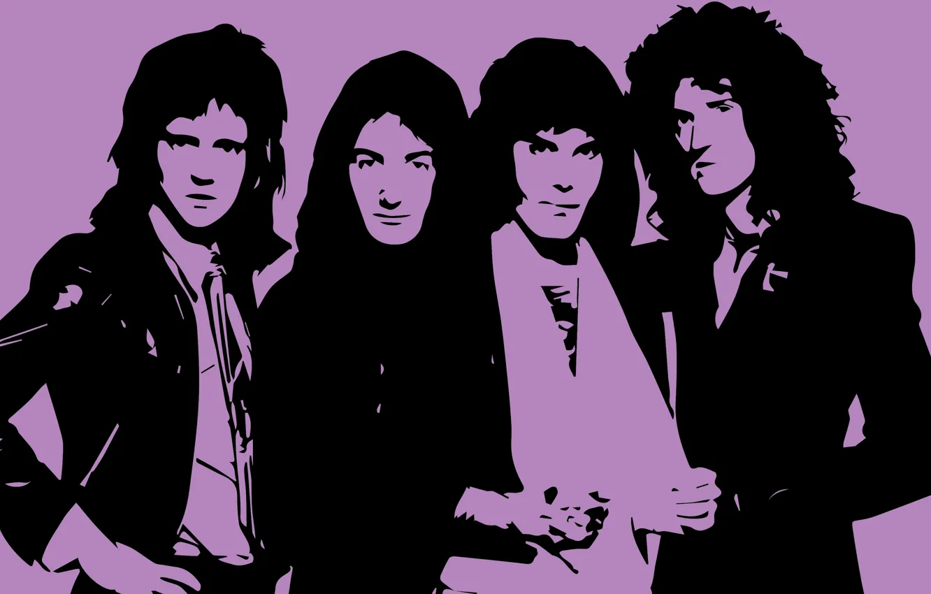 Photo wallpaper Wallpaper, figure, Queen, Freddie Mercury, Brian May, Roger Taylor, John Deacon, engraving