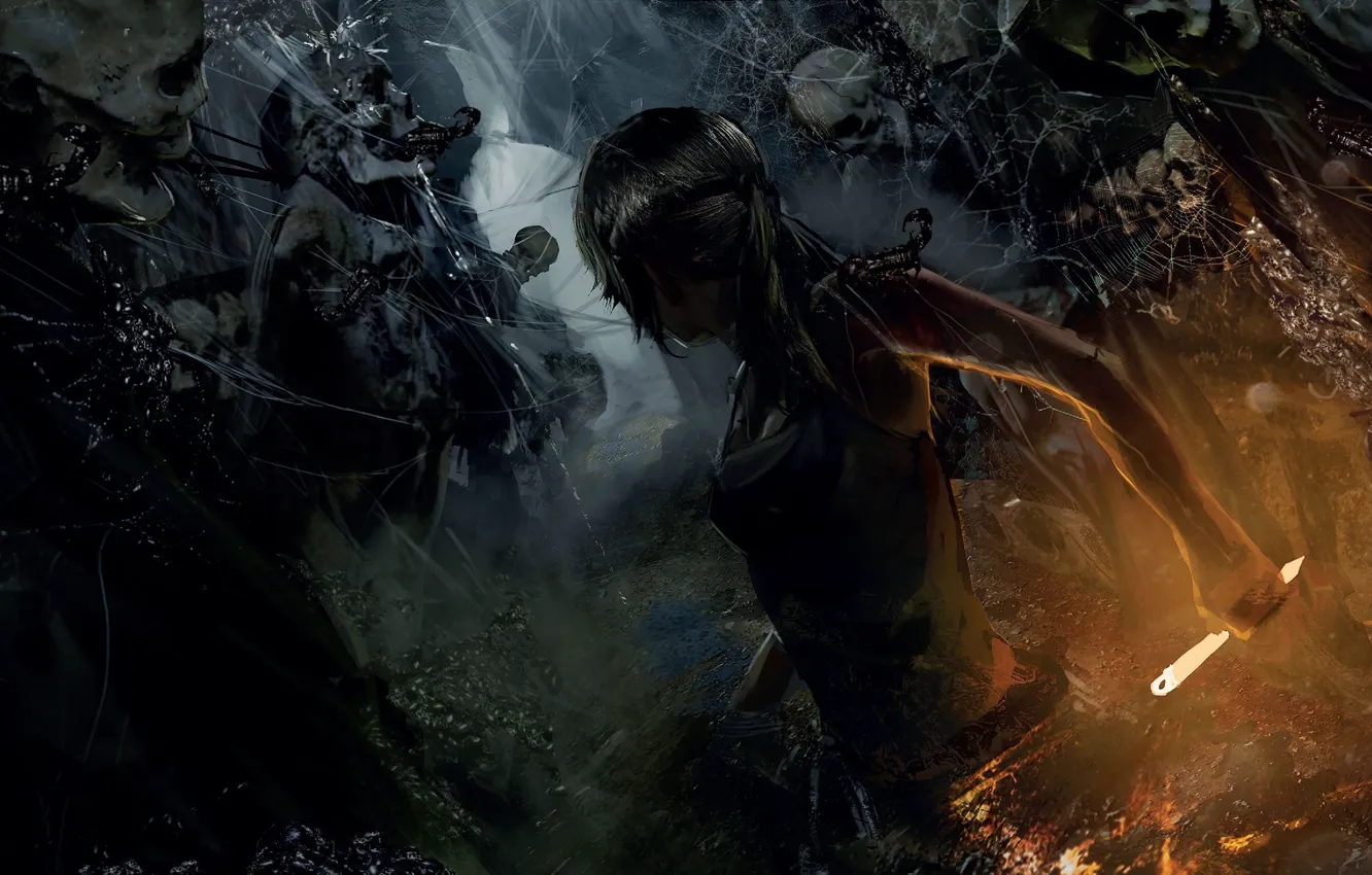 Photo wallpaper art, skeleton, Tomb Raider, Lara Croft, Rise of the Tomb Raider