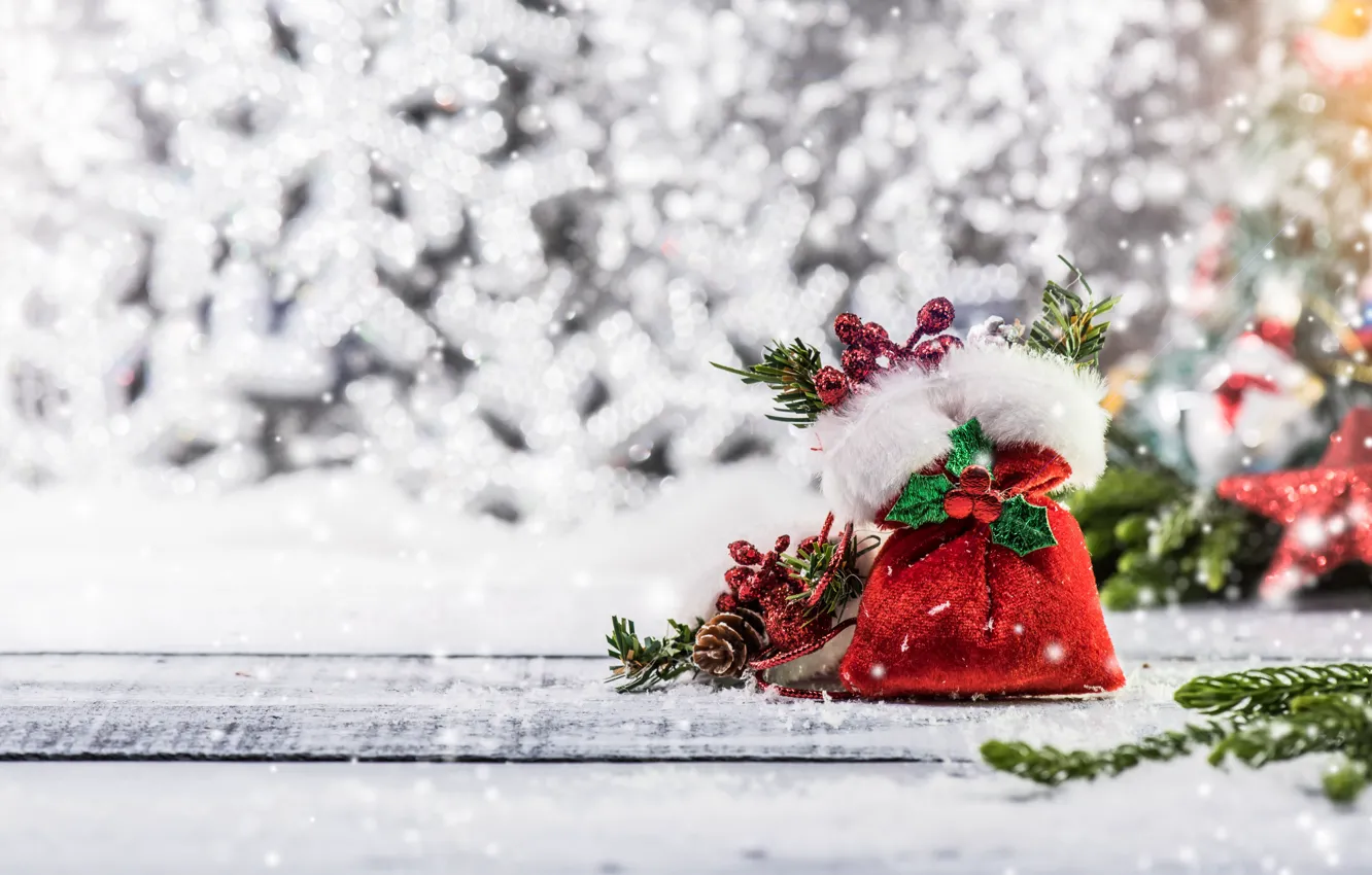 Photo wallpaper winter, snow, decoration, snowflakes, tree, new year, Christmas, Christmas