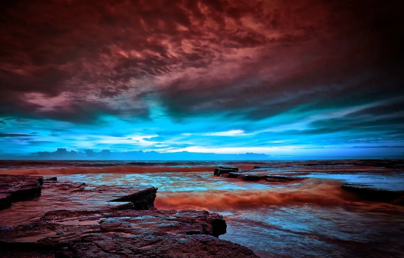 Photo wallpaper sky, sea, clouds, rocks