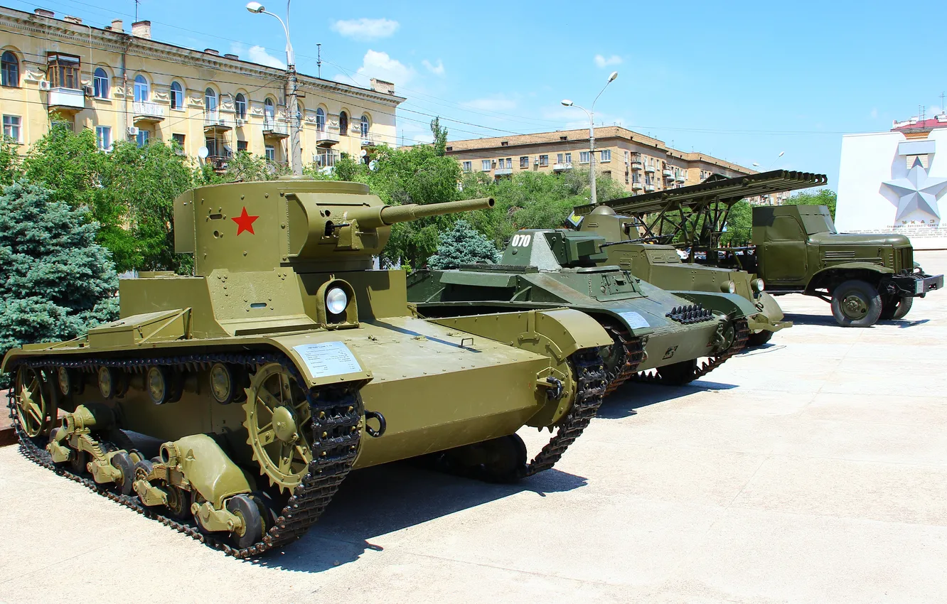 Photo wallpaper tank, T-26, Volgograd, T-60, Military equipment, Museum-panorama of the Battle of Stalingrad, BA-20M, BM-13 Katyusha