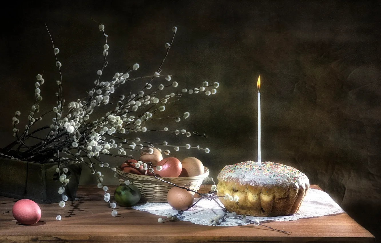 Photo wallpaper candle, eggs, Easter, cake, Verba