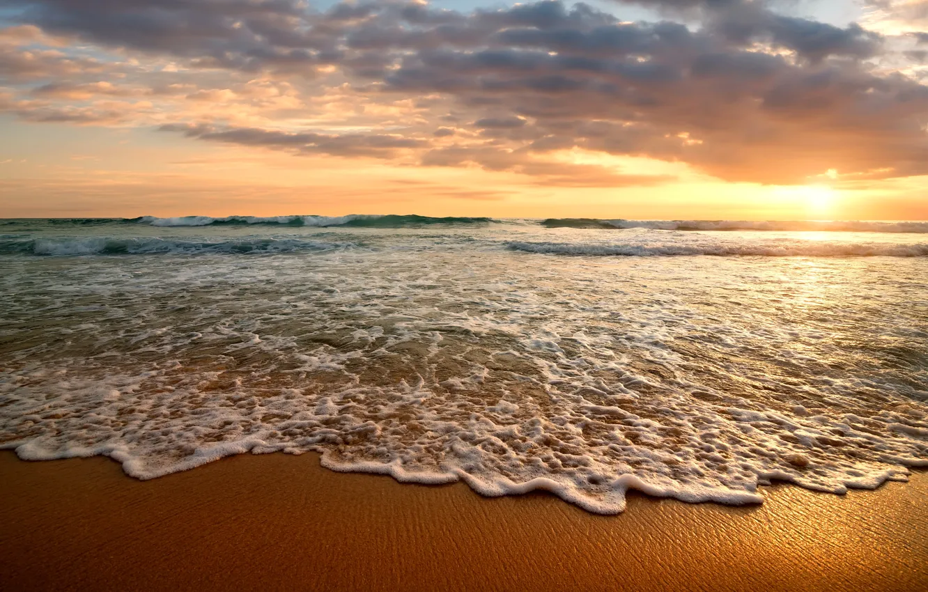 Photo wallpaper sand, sea, beach, the sky, sunset, shore, beach, sea