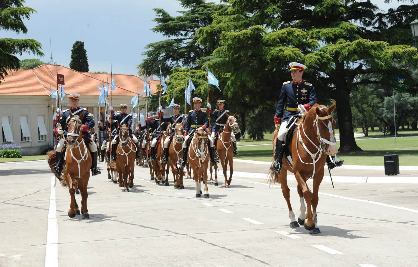 Photo wallpaper Argentina, Soldiers, Horse, Trumpet, Cavalry, Historic, Military Parade