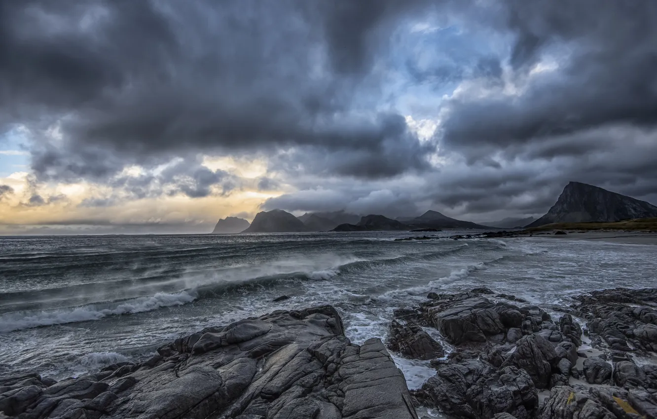 Photo wallpaper coast, cloud, wave, Norway, Arctic, Lofoten